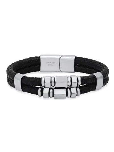 Anthony Jacobs Men's Stainless Steel & Leather Braided Bracelet In Black