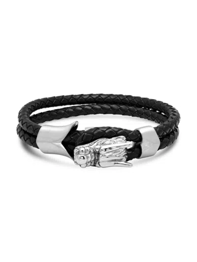 Anthony Jacobs Men's Stainless Steel & Leather Dragon Head Braided Bracelet In Silver