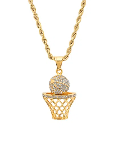 Anthony Jacobs Men's Stainless Steel & Simulated Diamond Basketball And Hoop Pendant Necklace In Gold