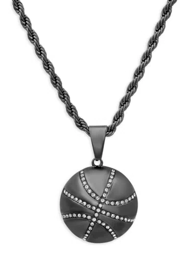 Anthony Jacobs Men's Stainless Steel & Simulated Diamond Basketball Pendant Necklace In Black