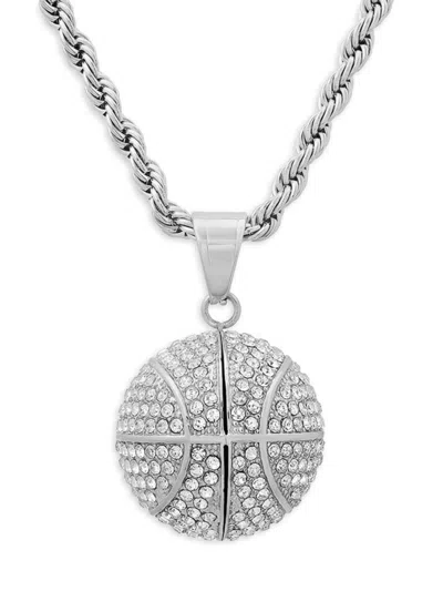 Anthony Jacobs Men's Stainless Steel & Simulated Diamond Basketball Pendant Necklace In White