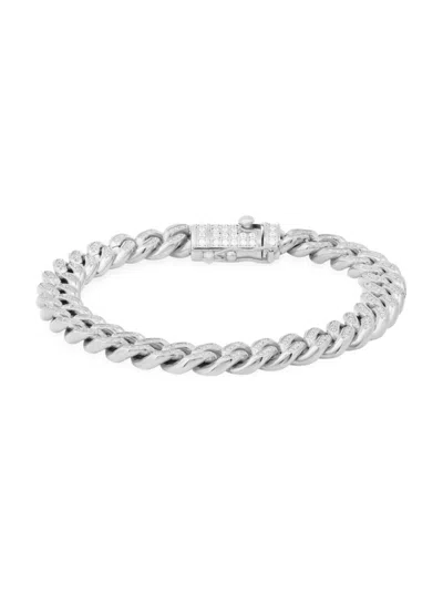 Anthony Jacobs Men's Stainless Steel & Simulated Diamond Cuban-link Chain Bracelet In Silver