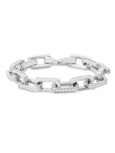 Anthony Jacobs Men's Stainless Steel & Simulated Diamond Heirloom Link Chain Bracelet In Grey
