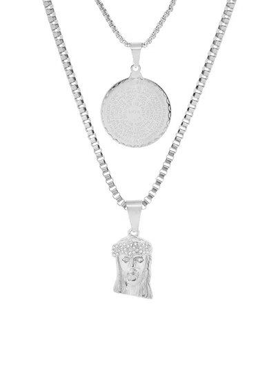 Anthony Jacobs Men's Stainless Steel & Simulated Diamond Layered Pendant Necklace