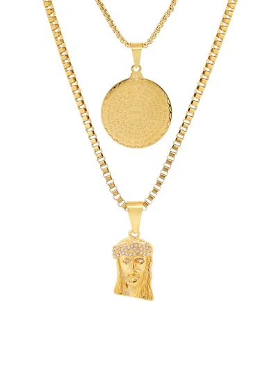 Anthony Jacobs Men's Stainless Steel & Simulated Diamond Layered Pendant Necklace In Goldtone
