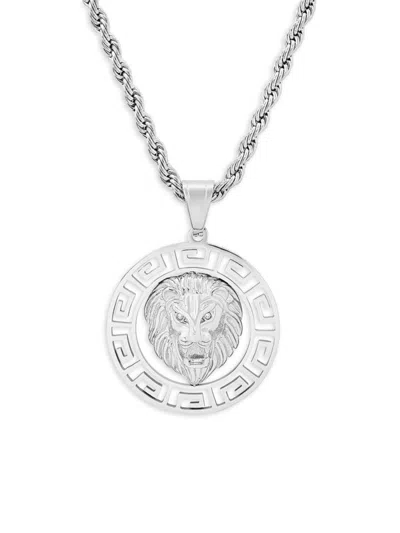 Anthony Jacobs Men's Stainless Steel & Simulated Diamond Lion Pendant Necklace In Metallic