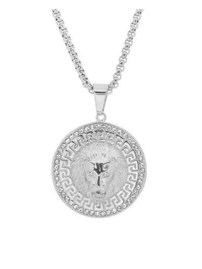 Anthony Jacobs Men's Stainless Steel & Simulated Diamond Round Lion Head Pendant Necklace In Metallic