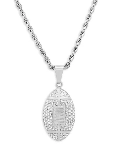 Anthony Jacobs Men's Stainless Steel & Simulated Diamonds American Football Pendant Necklace In Metallic