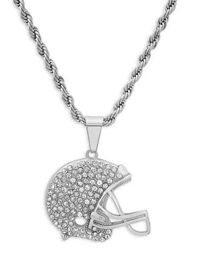 Anthony Jacobs Men's Stainless Steel & Simulated Diamonds Football Helmet Pendant Necklace In Metallic