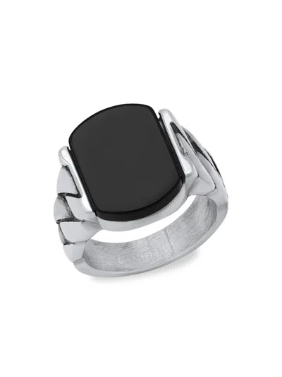 Anthony Jacobs Men's Stainless Steel & Simulated Onyx Chain Signet Ring