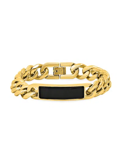 Anthony Jacobs Men's Stainless Steel & Simulated Onyx Cuban Chain Id Bracelet In Gold