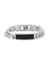 Anthony Jacobs Men's Stainless Steel & Simulated Onyx Cuban Chain Id Bracelet In Silver