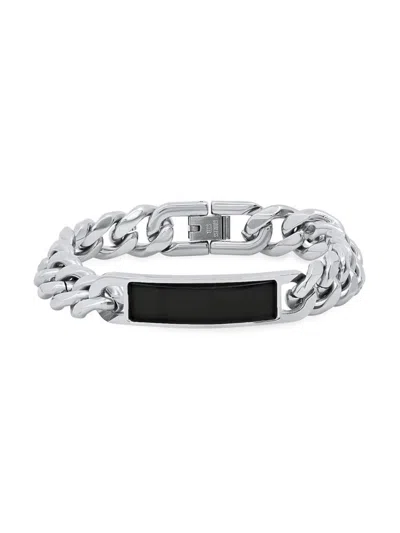 Anthony Jacobs Men's Stainless Steel & Simulated Onyx Cuban Chain Id Bracelet In Metallic