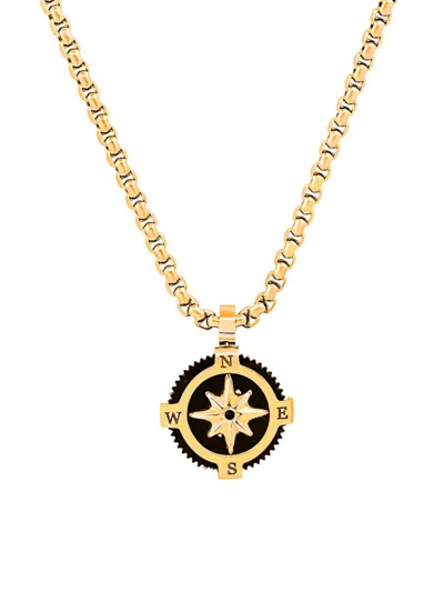 Anthony Jacobs Men's Stainless Steel Compass Pendant Necklace In Goldtone