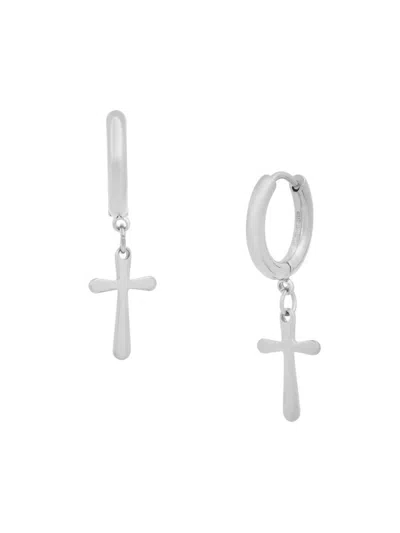 Anthony Jacobs Men's Stainless Steel Cross Drop Earrings