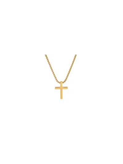 Anthony Jacobs Men's Stainless Steel Cross Pendant Necklace In Yellow Gold Tone