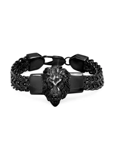 Anthony Jacobs Men's Stainless Steel Lion Head Box Chain Bracelet In Black
