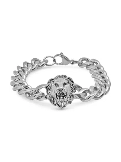 Anthony Jacobs Men's Stainless Steel Lion Head Chain Link Bracelet In Silver