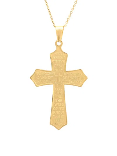Anthony Jacobs Men's Stainless Steel Our Father Cross Pendant Necklace In Gold