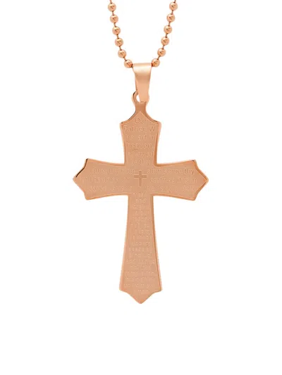 Anthony Jacobs Men's Stainless Steel Our Father Cross Pendant Necklace In Rose Gold