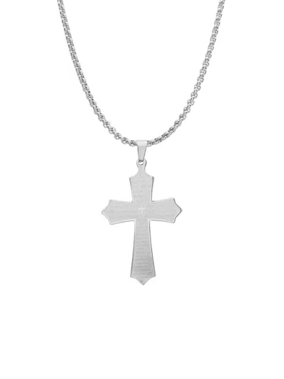 Anthony Jacobs Men's Stainless Steel Our Father Cross Pendant Necklace In Silver