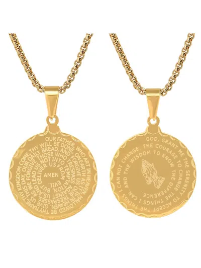 Anthony Jacobs Men's Stainless Steel Our Father Prayer Pendant Necklace In Gold