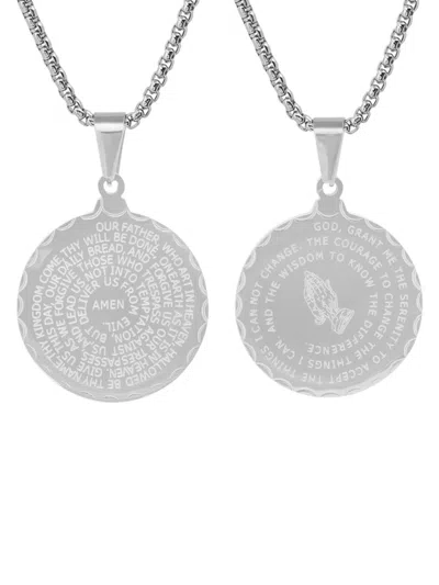 Anthony Jacobs Men's Stainless Steel Our Father Prayer Pendant Necklace In Silver