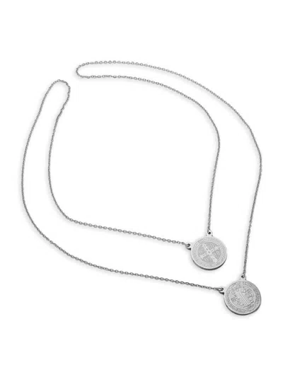 Anthony Jacobs Men's Stainless Steel Religious Pendant Necklace In Silver