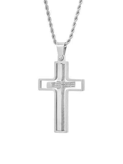 Anthony Jacobs Men's Stainless Steel Rotating Cross Pendant Necklace In Silver