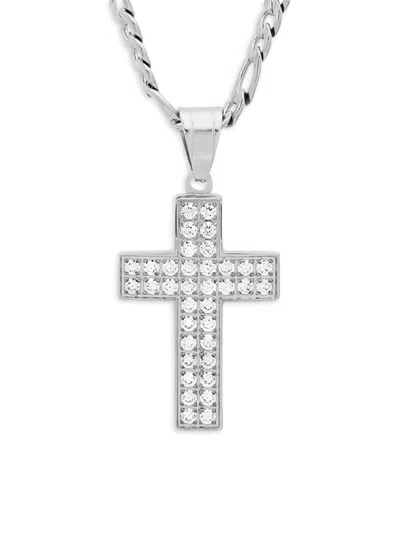 Anthony Jacobs Men's Stainless Steel Simulated Diamond Cross Pendant Necklace In Metallic