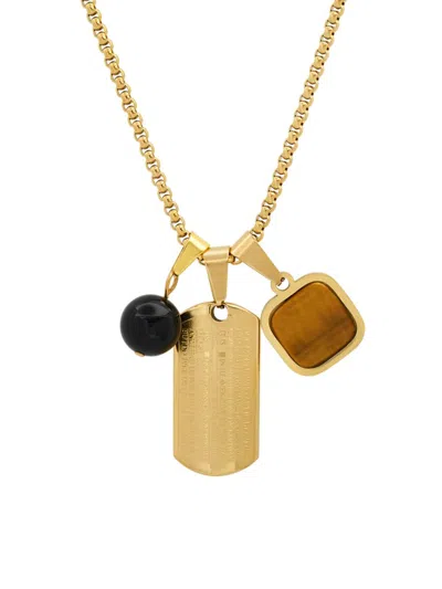 Anthony Jacobs Men's Stainless Steel, Tiger Eye & Black Onyx Necklace In Gold