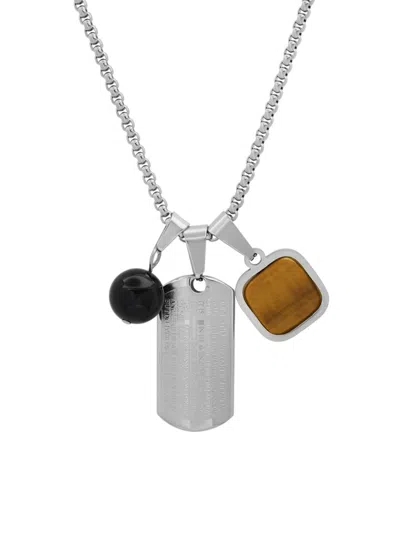 Anthony Jacobs Men's Stainless Steel, Tiger Eye & Black Onyx Necklace In Silver