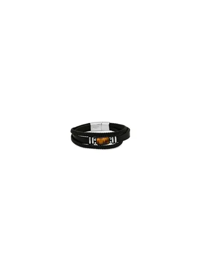 Anthony Jacobs Men's Stainless Steel, Tiger Eye & Leather Bracelet In Silver Tone