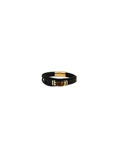 Anthony Jacobs Men's Stainless Steel, Tiger Eye & Leather Bracelet In Yellow Gold Tone