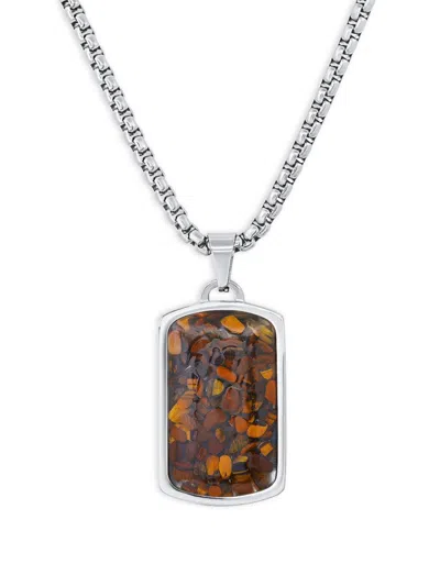 Anthony Jacobs Men's Stainless Steel Tiger's Eye Dog Tag Pendant Necklace In Multi