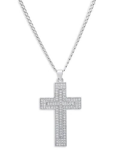 Anthony Jacobs Men's Sterling Silver & Cubic Zirconia Cross Pendant Necklace