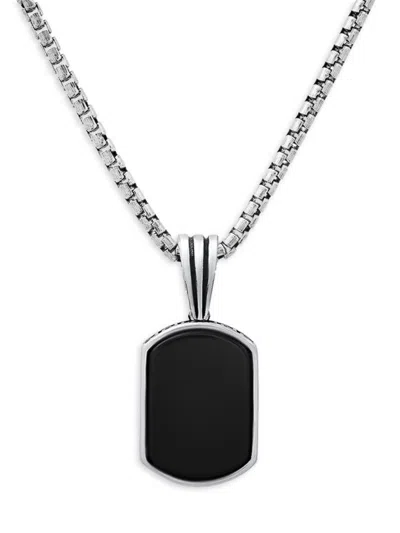 Anthony Jacobs Men's Sterling Silver & Onyx Reversible Dog Tag Pendant Necklace