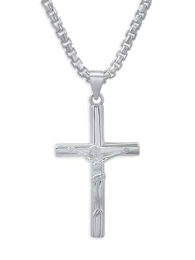 Anthony Jacobs Men's Sterling Silver Cross Pendant Chain Necklace In Metallic