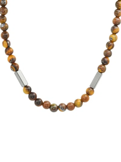 Anthony Jacobs Men's Tigers Eye, Hematite & Stainless Steel Beaded Necklace In Neutral