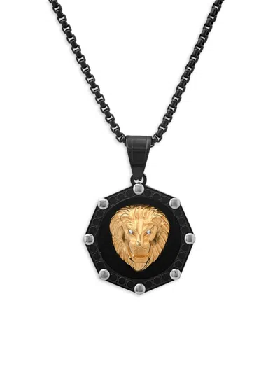 Anthony Jacobs Men's Tri Tone Stainless Steel & Simulated Diamond Lion Head Pendant Necklace In Black