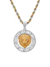 ANTHONY JACOBS MEN'S TWO TONE 18K GOLDPLATED STAINLESS STEEL SIMULATED DIAMOND LION PENDANT NECKLACE