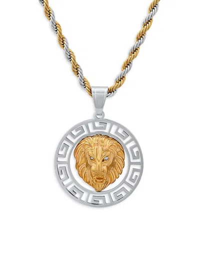 Anthony Jacobs Men's Two Tone 18k Goldplated Stainless Steel Simulated Diamond Lion Pendant Necklace In Multi