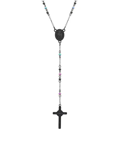 Anthony Jacobs Men's Two-tone Stainless Steel Rosary Pendant Necklace In Blue Pink