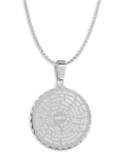 Anthony Jacobs Our Father Prayer 18k Goldplated Circle Pendant Necklace In White Gold