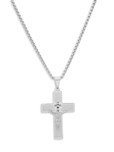 Anthony Jacobs "our Father Prayer" 18k Goldplated Crucifix Pendant Necklace In White Gold