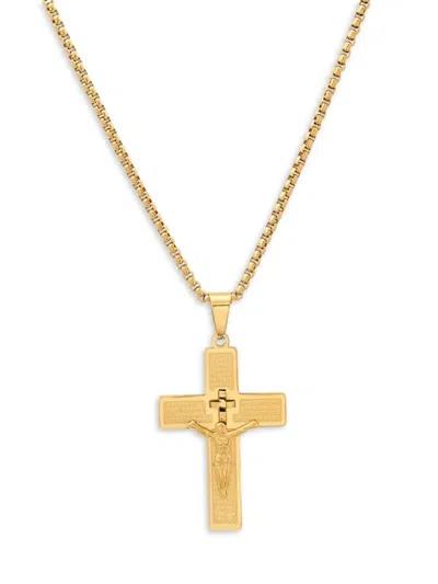 Anthony Jacobs "our Father Prayer" 18k Goldplated Crucifix Pendant Necklace In Yellow Gold