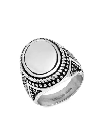 Anthony Jacobs Two-tone Stainless Steel & Gray Faux-diamond Textured Signet Ring