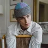 ANTHONY PETO MEN'S BEANIE WOOL GREY MULTI HERRINGBONE