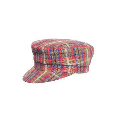 Anthony Peto Women's Engineer Cap Linen Olive Blue Red Tartan In Blue/green/red