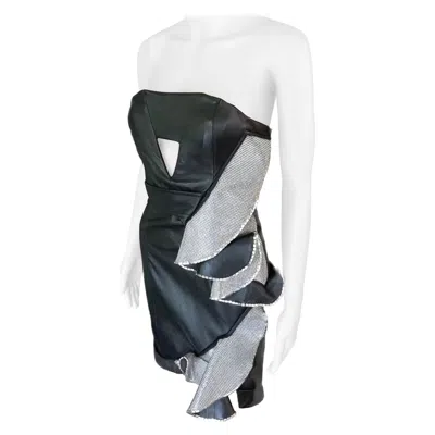 Pre-owned Anthony Vaccarello F/w 2014 Runway Leather Metal Mesh Cutout Mini Dress In Gray